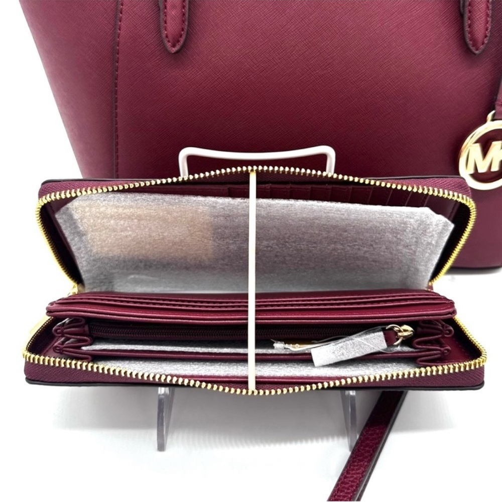Michael Kors Large Charlotte TZ Tote Bag & Large Continental Wallet Dark Cherry - Picture 9 of 13